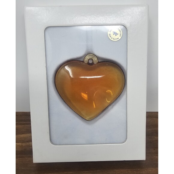 Unbranded Jewelry - Vintage Amber 24% Lead Crystal Glass Heart Pendant Necklace Made In Germany NIB